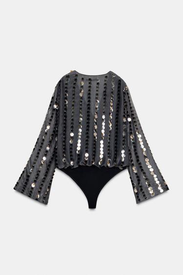 SEQUINNED BODYSUIT - Charcoal grey by Zara - Image 6