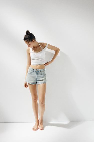 Zara TRF MID-RISE MINI DENIM SHORTS - Sky blue