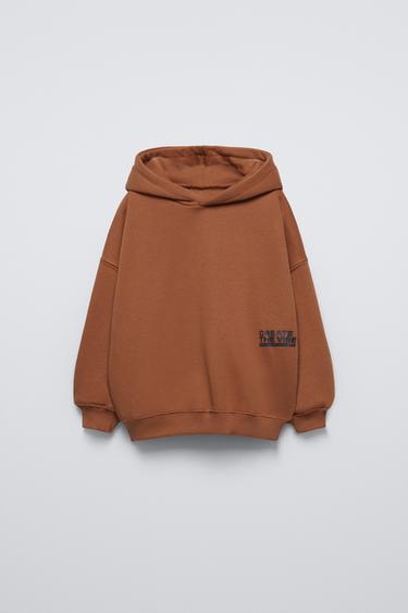 RAISED SLOGAN HOODIE - Burnt orange by Zara