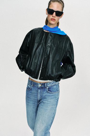 LEATHER EFFECT BALLOON JACKET - Black by Zara