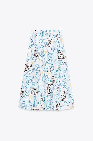 PRINTED POPLIN MIDI SKIRT - Blue/White by Zara - Image 5