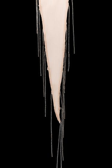 Zara BEADED FRINGE SCARF - Salmon