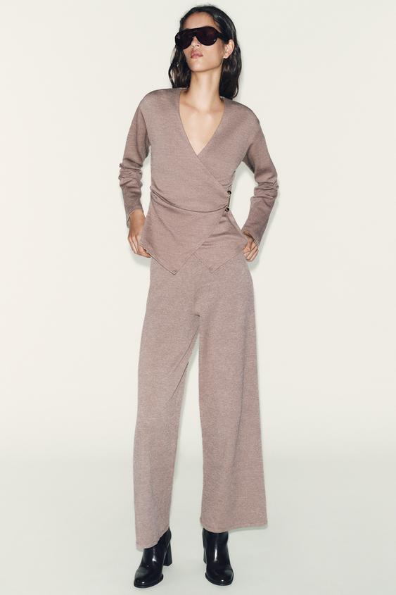 Zara BASIC PIQUÉ PANTS - Light brown - Image 0