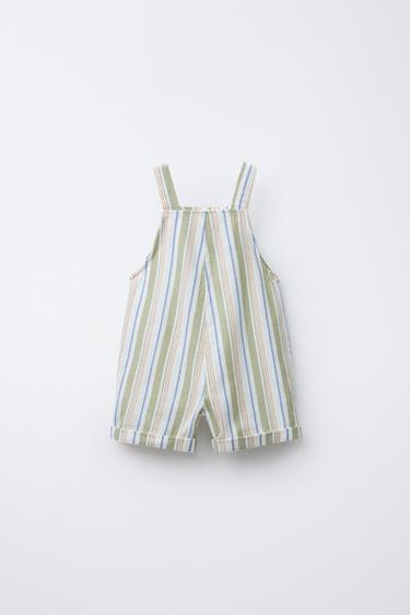 SALOPETTE COURTE À RAYURES - Écru / Vert de Zara - Image 1