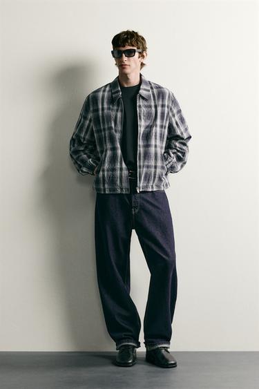 CAZADORA RELAXED FIT CUADROS - Azul de Zara - Imagen 0