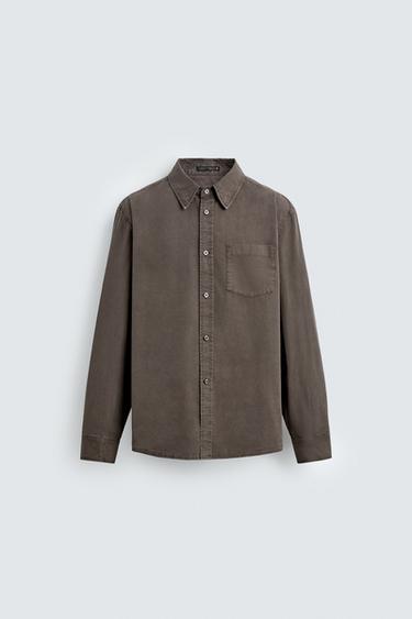 워싱 코튼 셔츠 - Zara 브라운