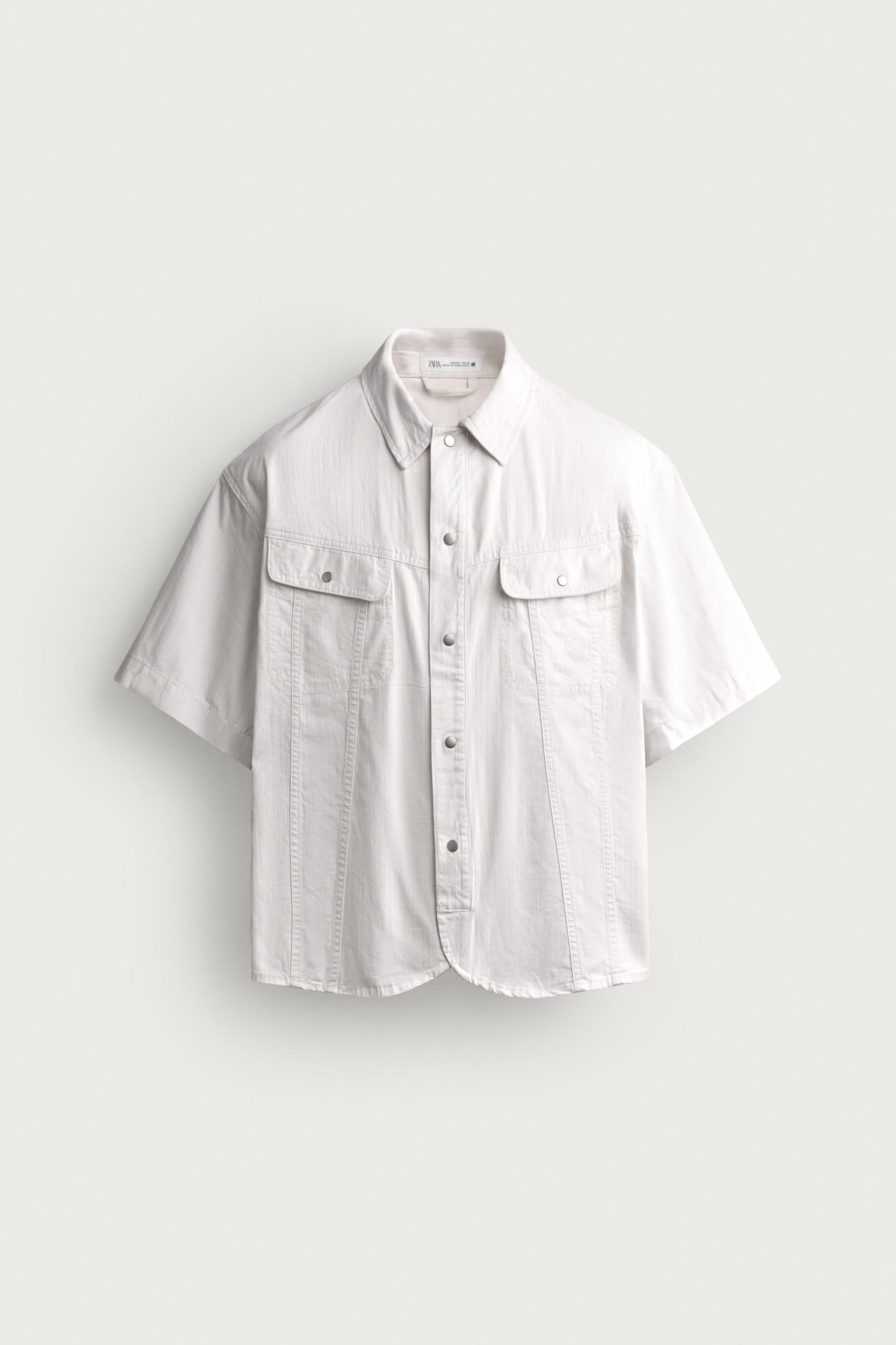 WASHED BOXY FIT OVERSHIRT — Oyster-white
