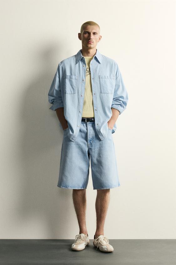 CAMISA DENIM LIGERO LAVADO - Azul claro de Zara - Imagen 0
