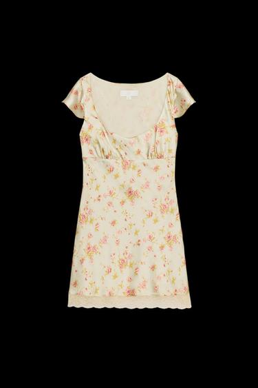 Zara FLORAL SATIN SHORT DRESS - Soft gold - Image 0
