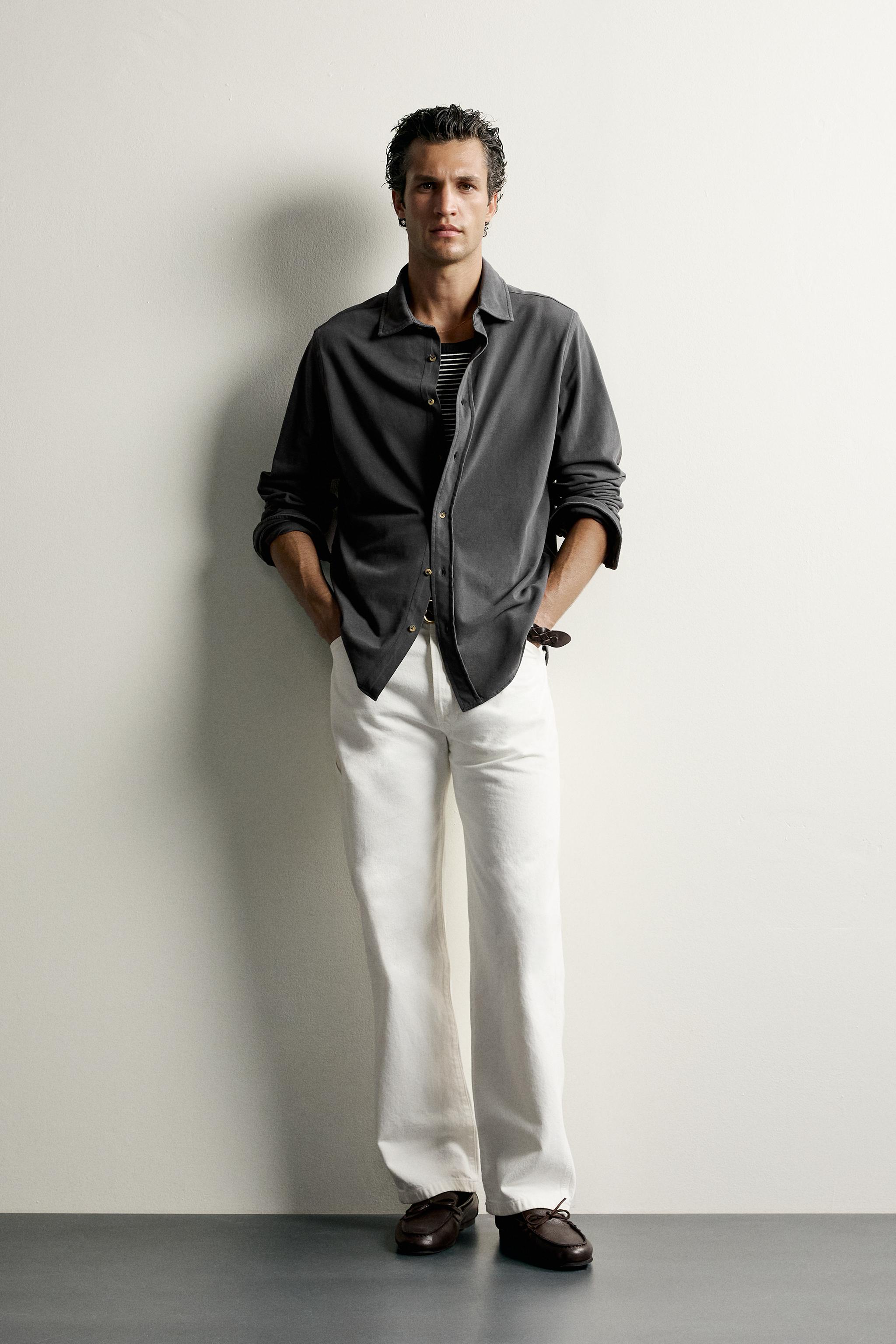 Мужские рубашки Zara WASHED PIQUÉ REGULAR FIT SHIRT