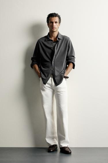 REGULAR FIT WASHED PIQUÉ SHIRT - Anthracite grey by Zara - Image 0