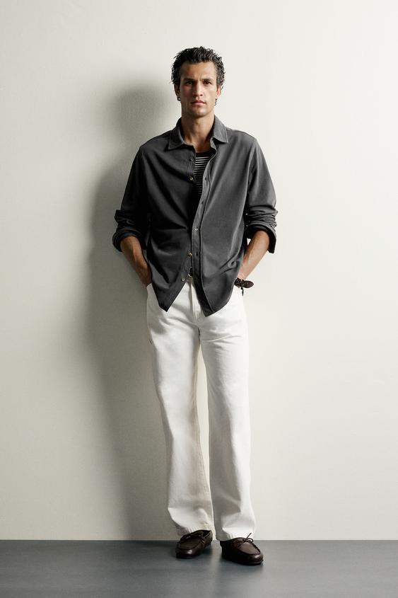 Мужская рубашка Zara Washed PiquÉ Regular Fit, цвет: Антрацитовый серый