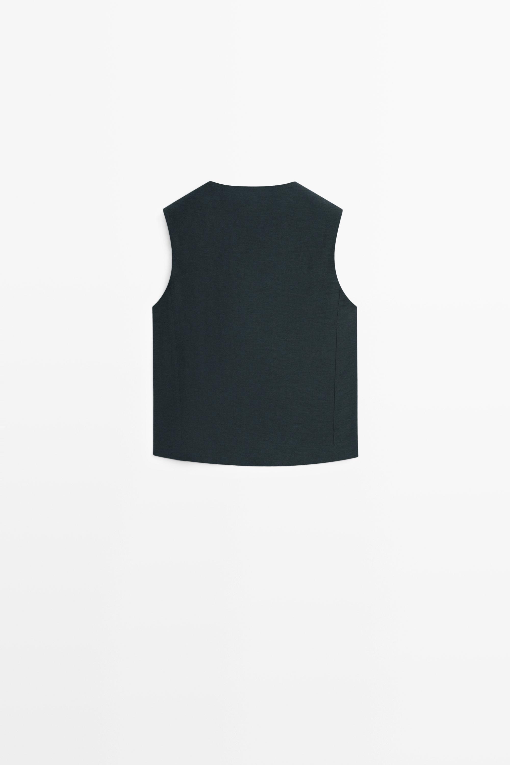 Linen asymmetric buttoned vest