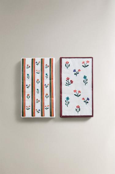 Zara SET OF FLORAL PAPER NAPKINS (SET OF 30) - Green