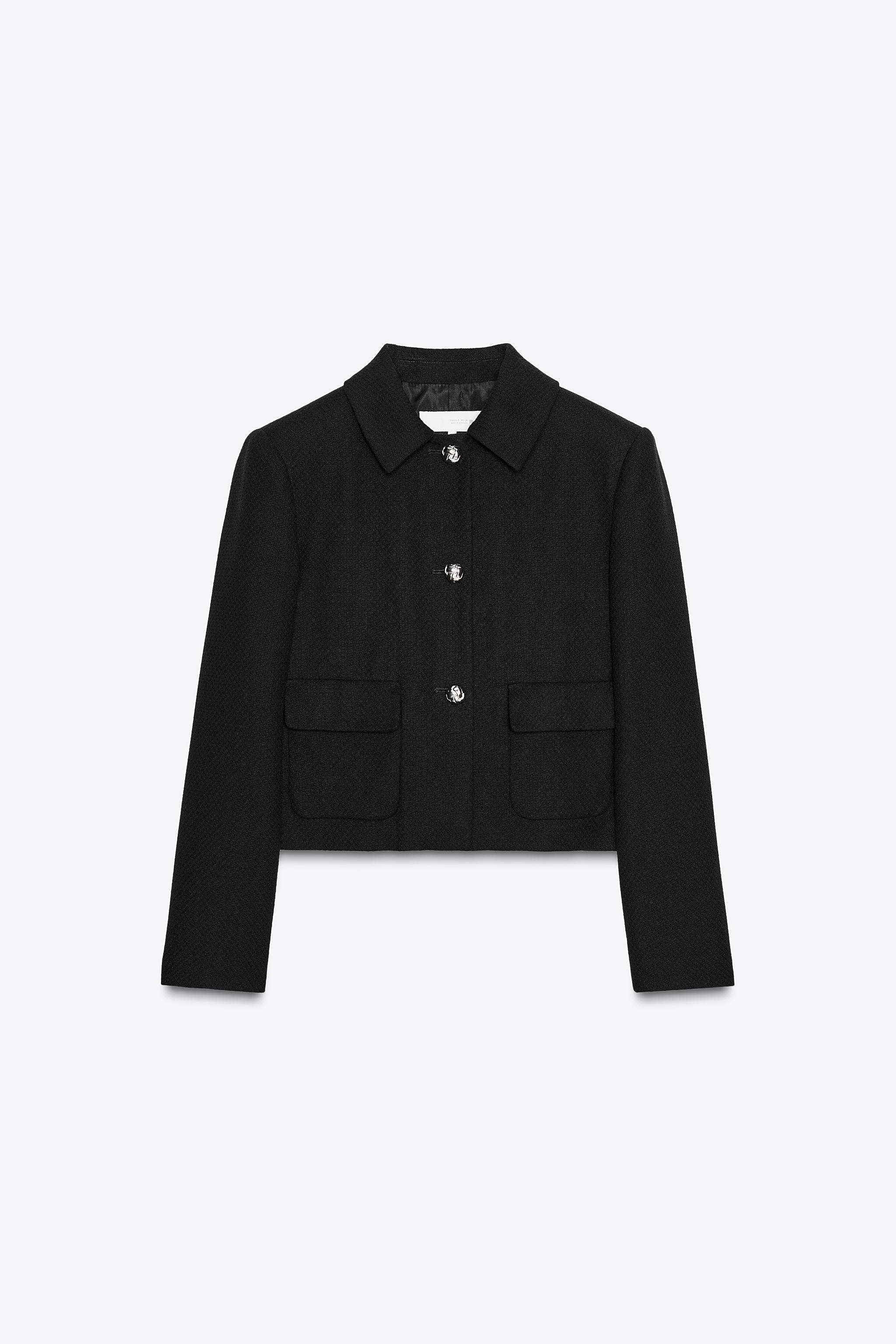 大人気！Zara Cropped Flap Blazer ブラック ZARA CROPPED FLAP BLAZER - BLACK ROUND COLLAR JACKET WITH
