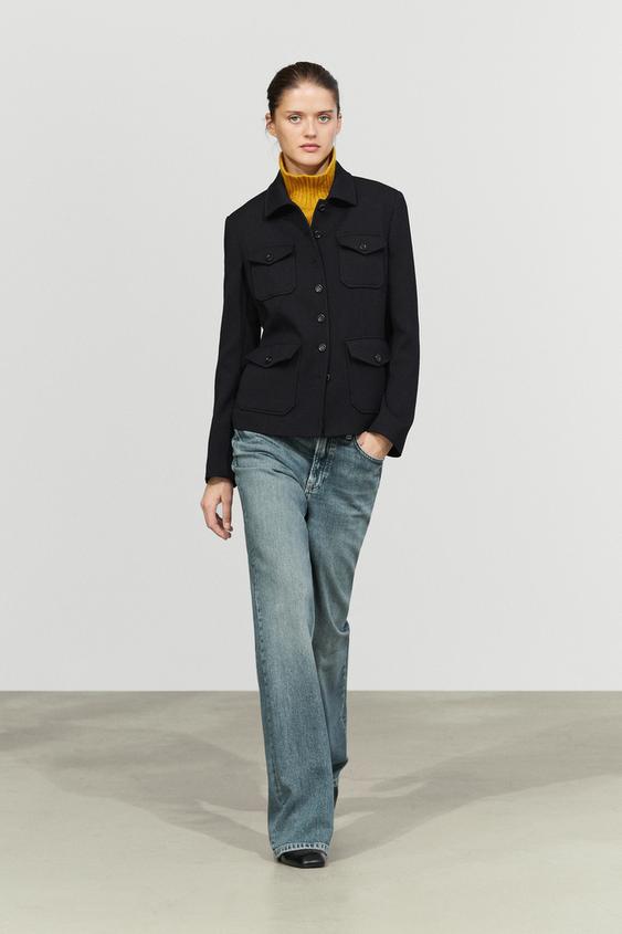 Chaqueta corta detalle bolsillos mezcla lana - Marino de Zara - Imagen 0
