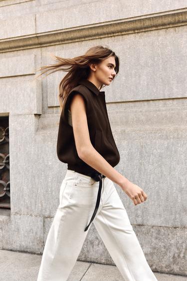 GILET WITH SHOULDER PADS AND ELASTIC HEM - Brown by Zara - Image 2