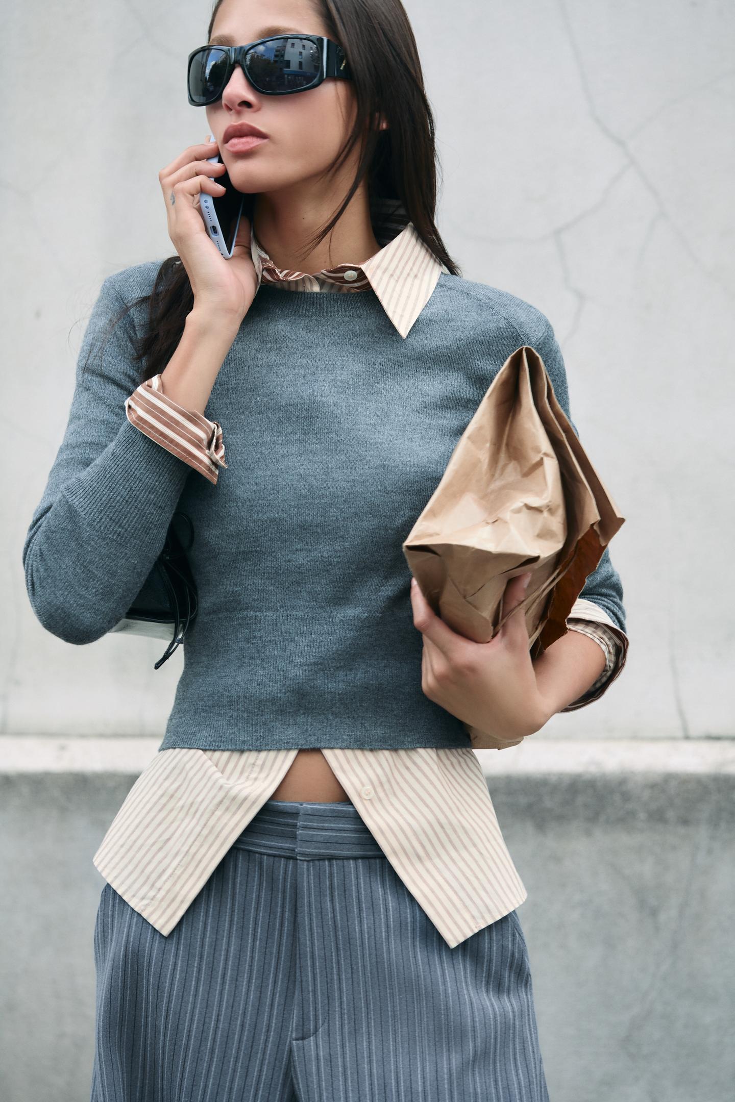 Женский свитер Zara Cropped Wool, цвет: Серый — фото 3