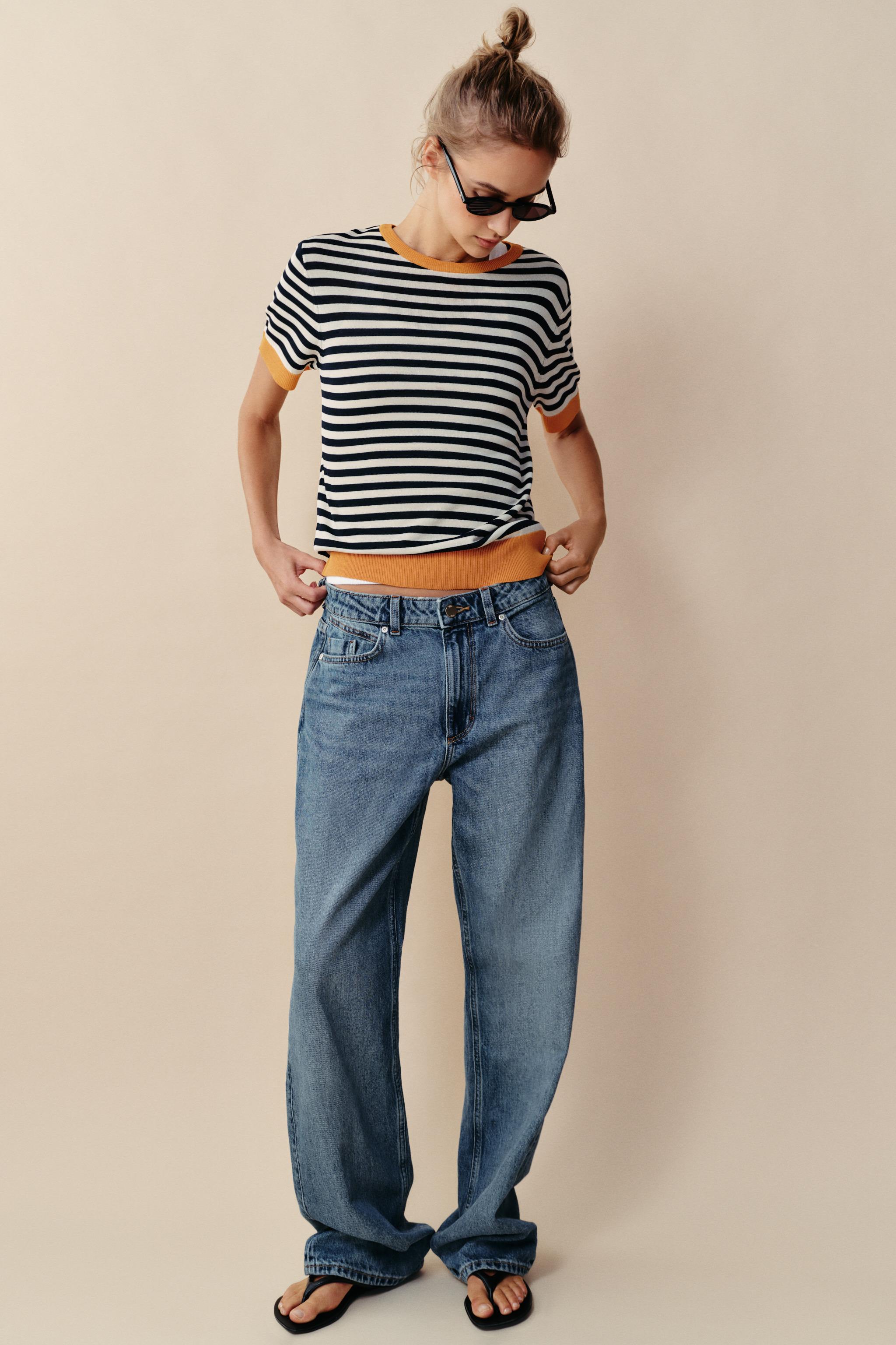 STRIPED KNIT TOP — white-orange