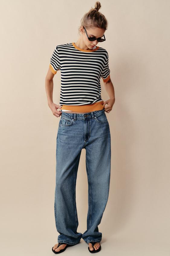STRIPED KNIT TOP - white-orange by Zara - Image 0