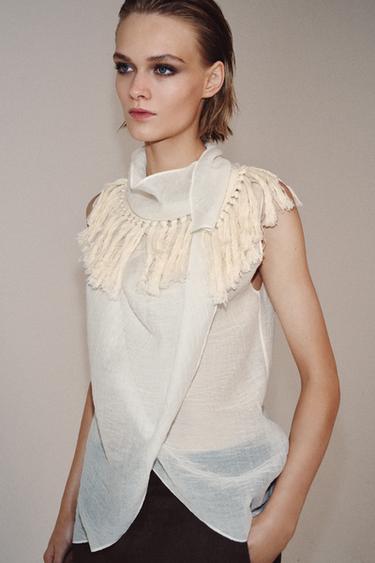 ZW COLLECTION FRINGED TOP - Oyster-white by Zara - Image 8