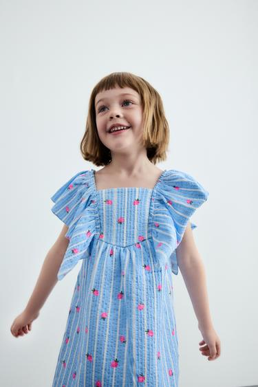 KLEID MIT PRINT UND VOLANT - Hellblau von Zara