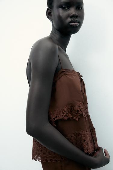 TOP À BRETELLES EN DENTELLE - Marron de Zara - Image 2