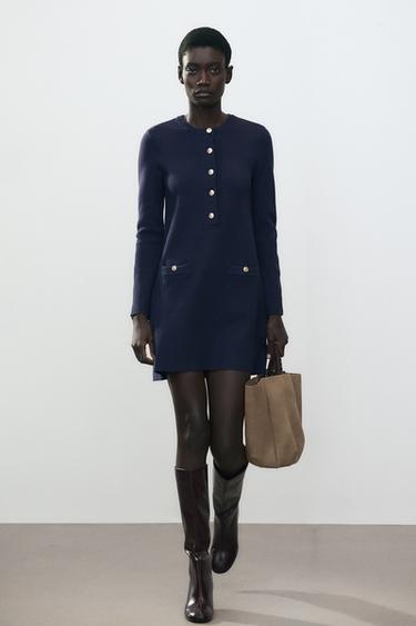 VESTIDO MINI PUNTO LISO - Marino de Zara