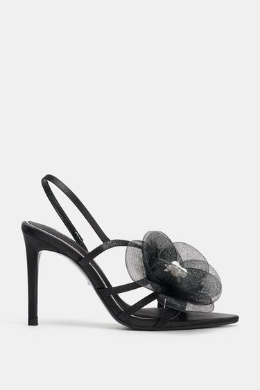 HIGH-HEEL SANDALS WITH FLORAL DETAIL - Black by Zara