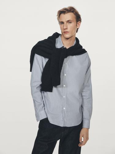 Zara Regular fit striped poplin shirt - Navy blue
