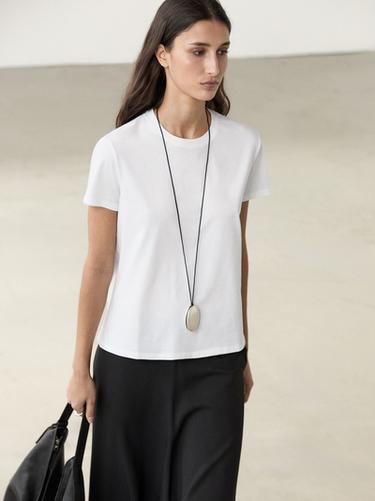 Camiseta punto manga corta 100% algodón - Blanco roto de Zara