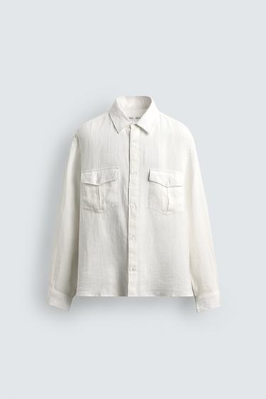100% LINEN RELAXED FIT SHIRT WITH POCKETS - Oyster-white by Zara