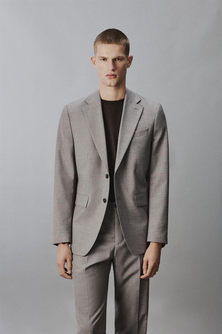 ZARA REGULAR FIT TEXTURED SUIT BLAZER