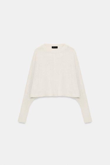 SHORT KNIT BATWING JUMPER - Ecru by Zara - Image 6