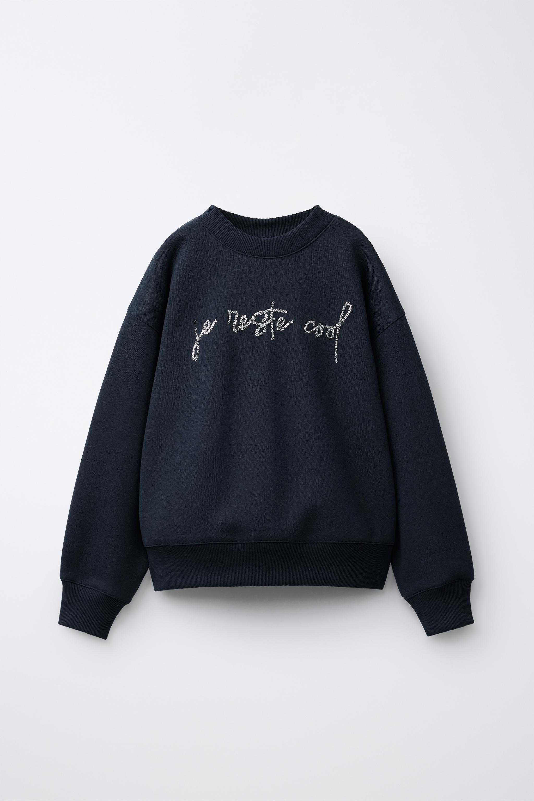 EMBROIDERED SHINY SWEATSHIRT - Navy blue | ZARA South Africa