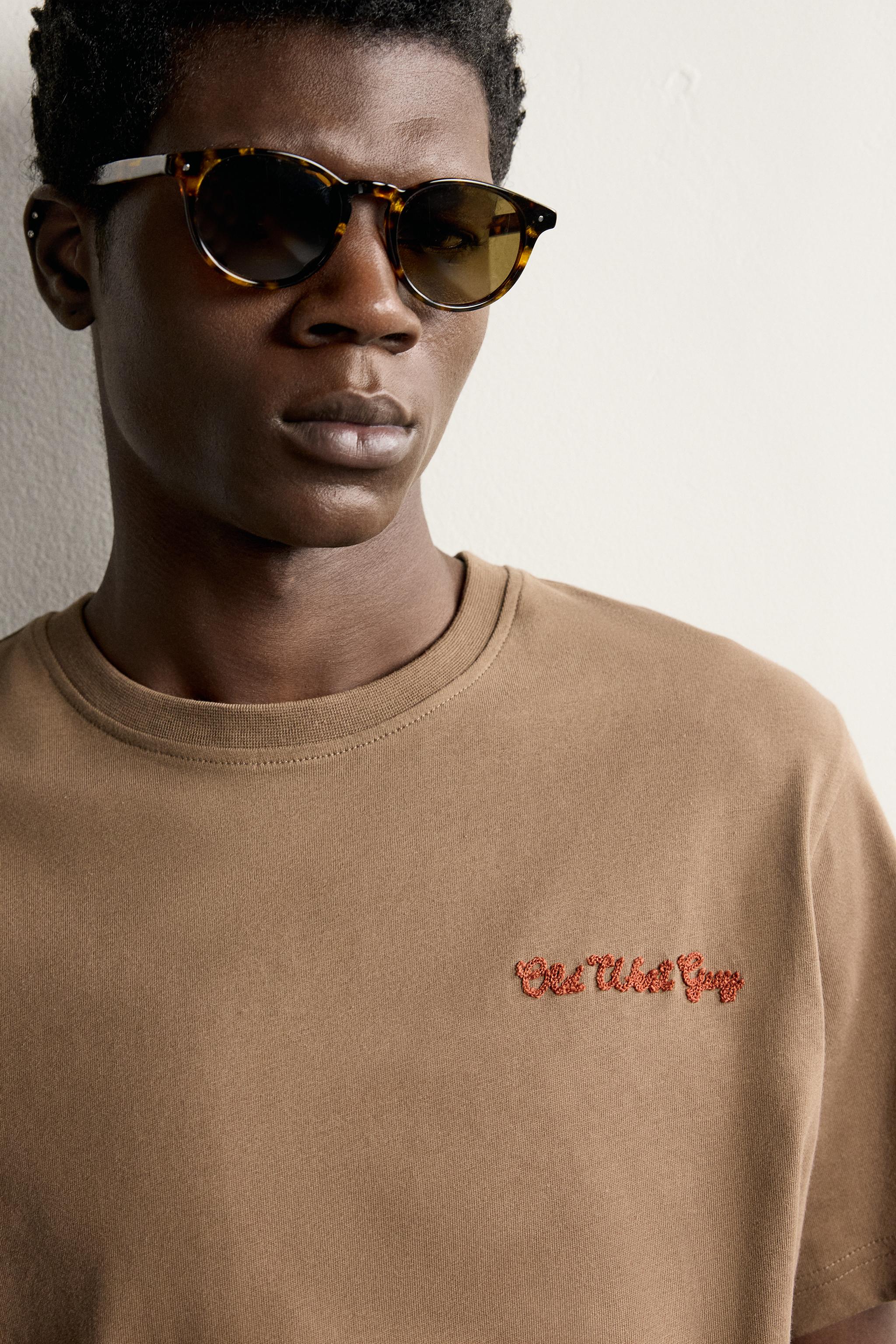 Мужские футболки Zara REGULAR FIT EMBROIDERED TEXT T-SHIRT — фото 6