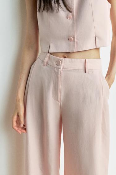 PANTALÓN ANCHO PINZAS - Rosa de Zara