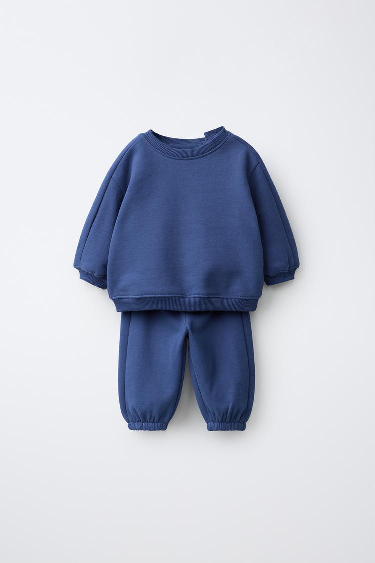 PLAIN SWEATSHIRT AND JOGGER PANTS SET — Blue