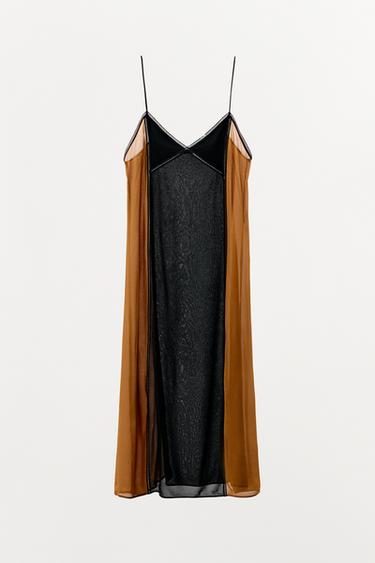 КОМБИНИРОВАННОЕ ПЛАТЬЕ С КРУЖЕВОМ — Черный / Цвет небеленого полотна от Zara