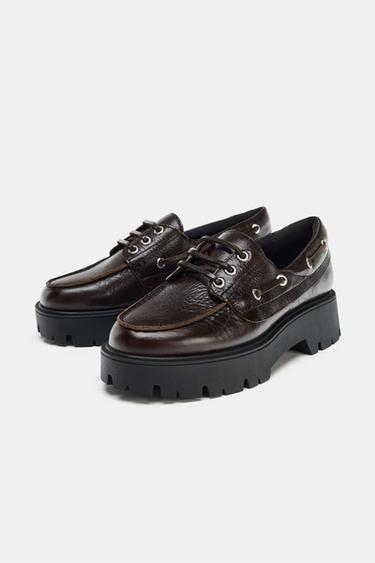 LEATHER PLATFORM LOAFERS - Brown by Zara - Image 3