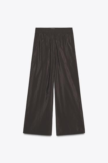 WIDE TROUSERS WITH ELASTIC WAISTBAND - Dark brown by Zara