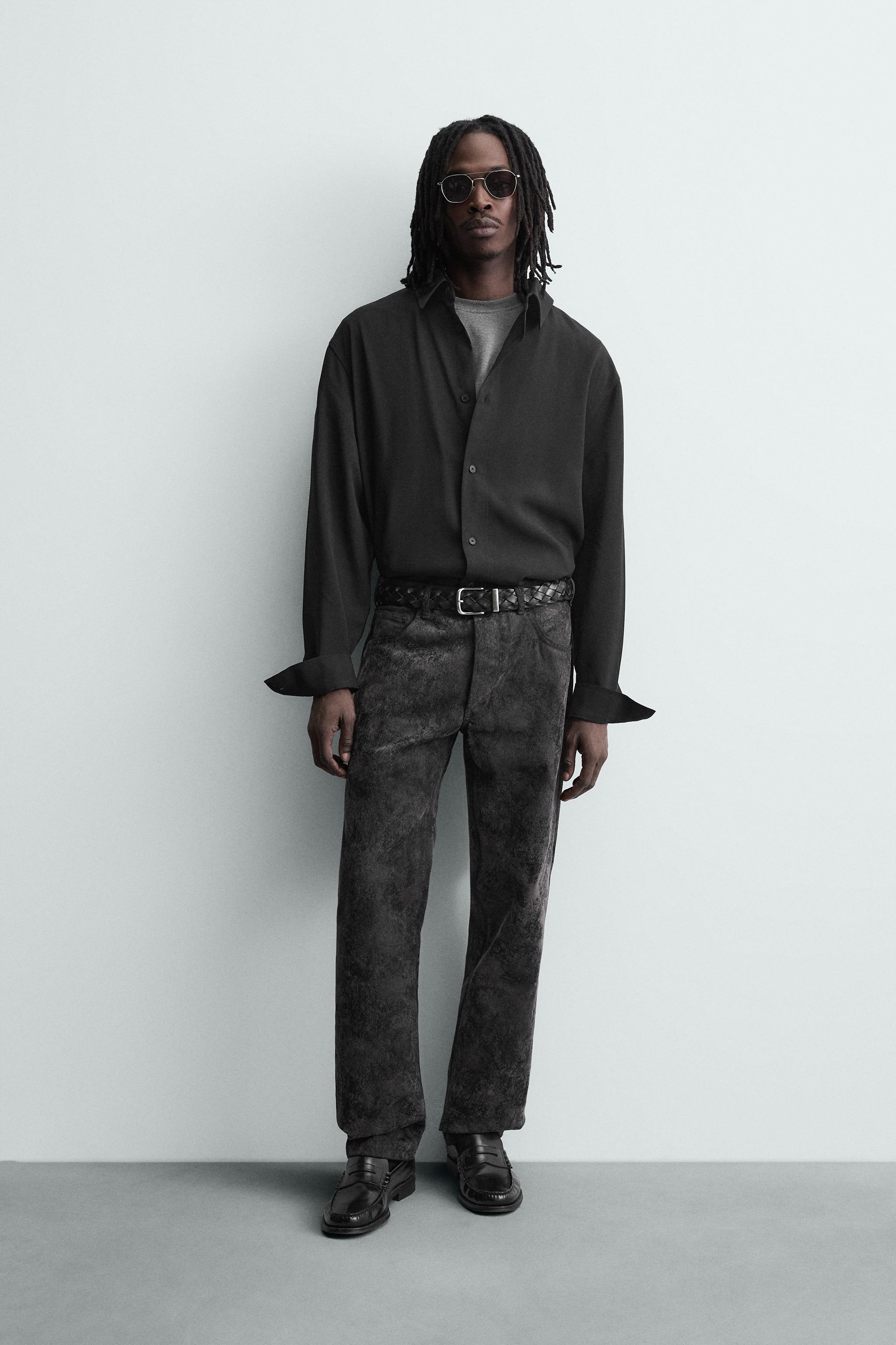 JEANS calça reta JACQUARD ABSTRATO - Preto | ZARA Brasil