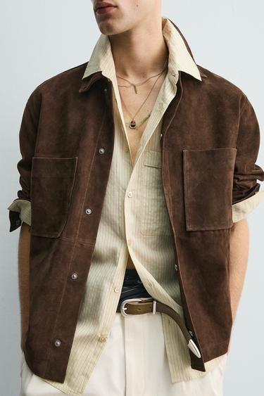 SURCHEMISE EN CUIR DAIM À POCHES - Marron de Zara - Image 5