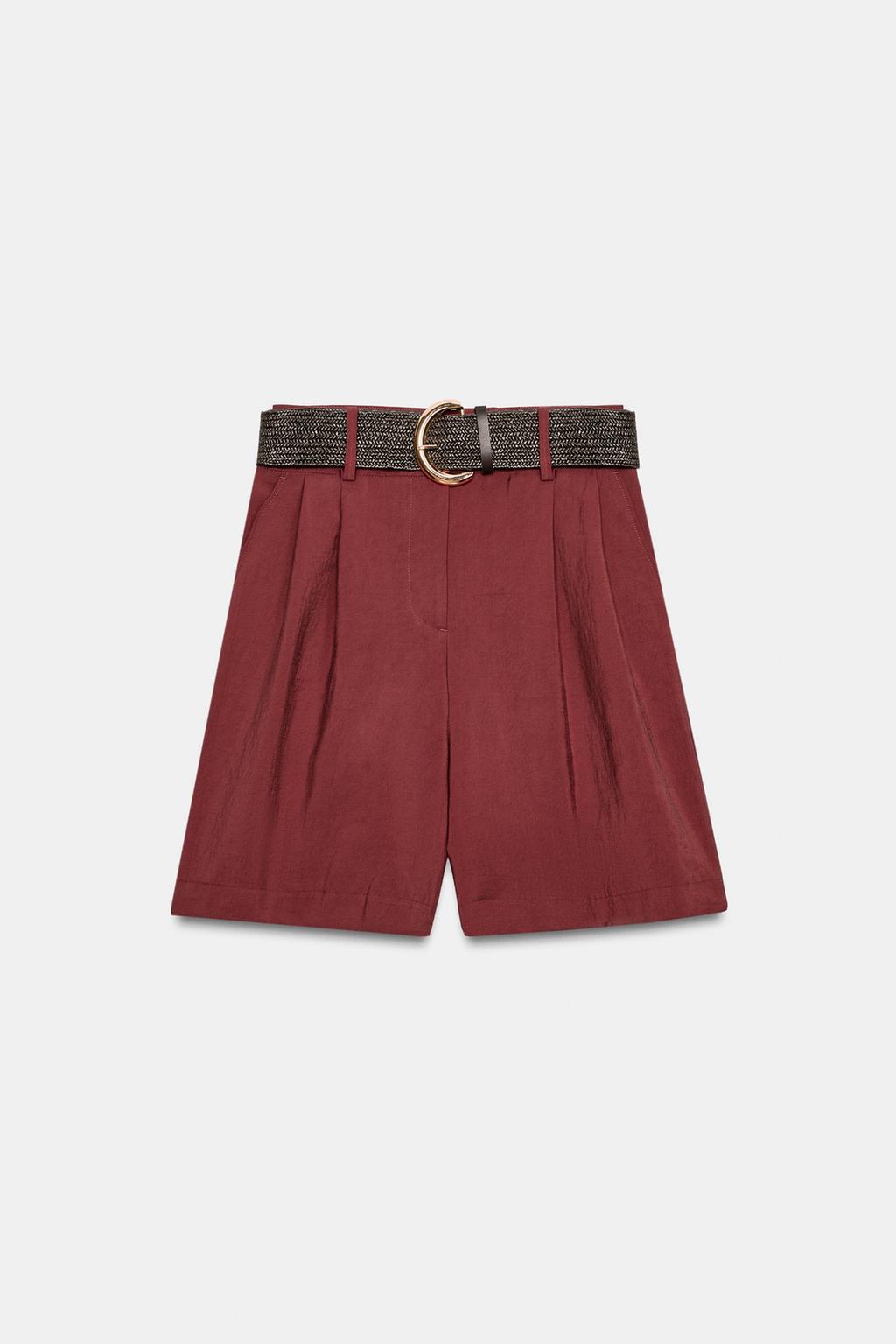 BELTED DARTED BERMUDA SHORTS
