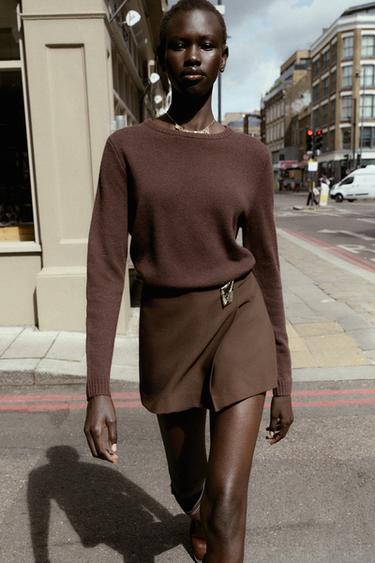 BASIC 100% WOOL SWEATER - Brown by Zara