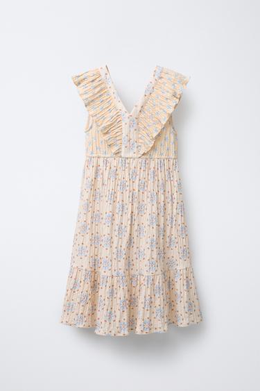 ROBE TEXTURÉE VOLANTS FLEURS - Beige clair de Zara - Image 0