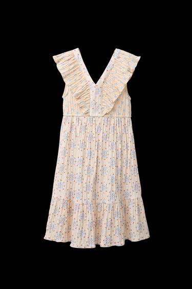 VESTIDO TEXTURA VOLANTES FLORES - Beige claro de Zara - Imagen 0