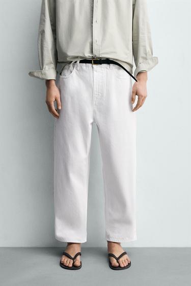 TAPERED WIDE-LEG JEANS - White by Zara