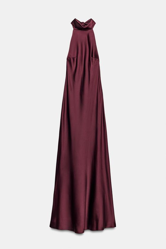 VESTIDO LARGO LAZADA - Granate oscuro de Zara - Imagen 0