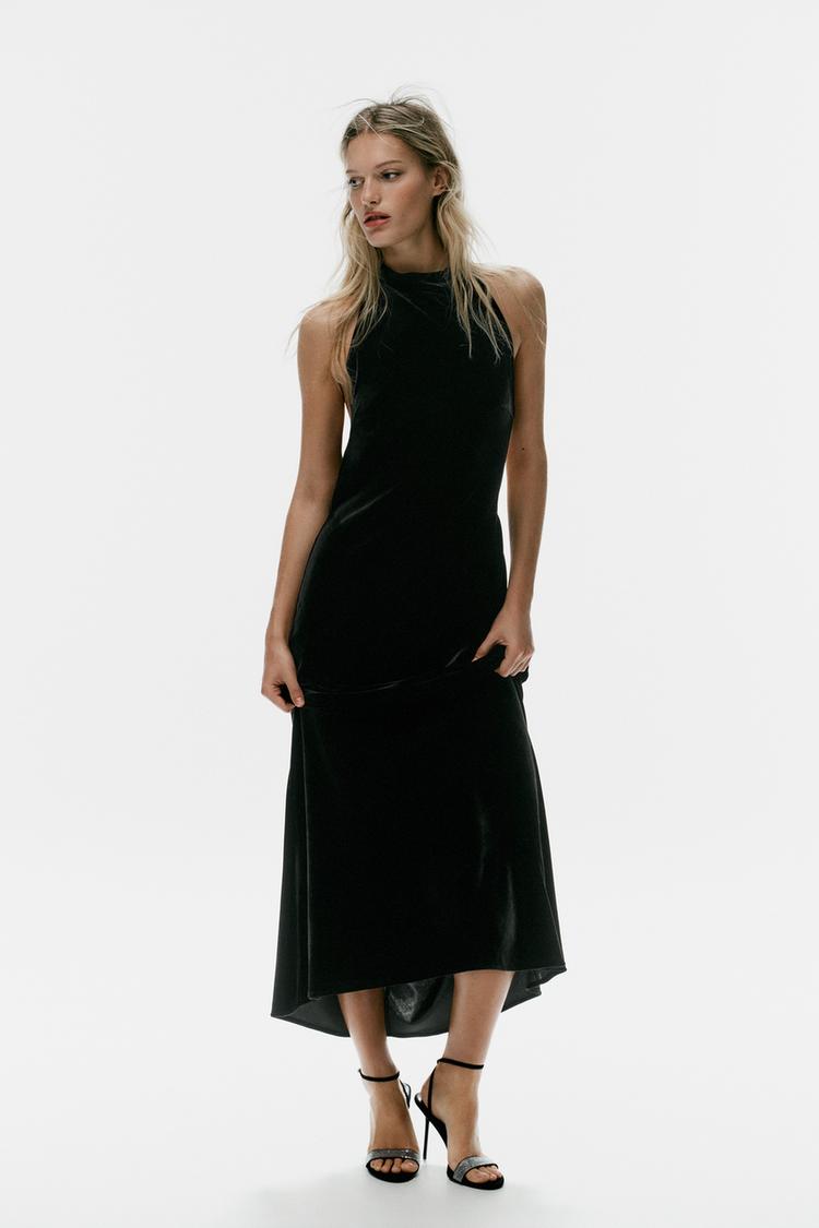 Vestido midi terciopelo drapeado espalda